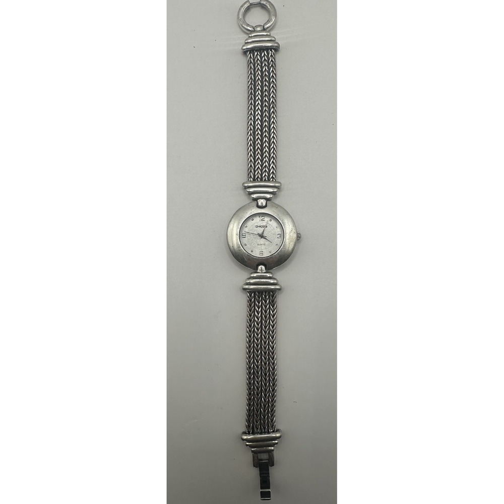 Chico's Ladies Watch Silver Tone New Battery 29MM 7.75" U‎